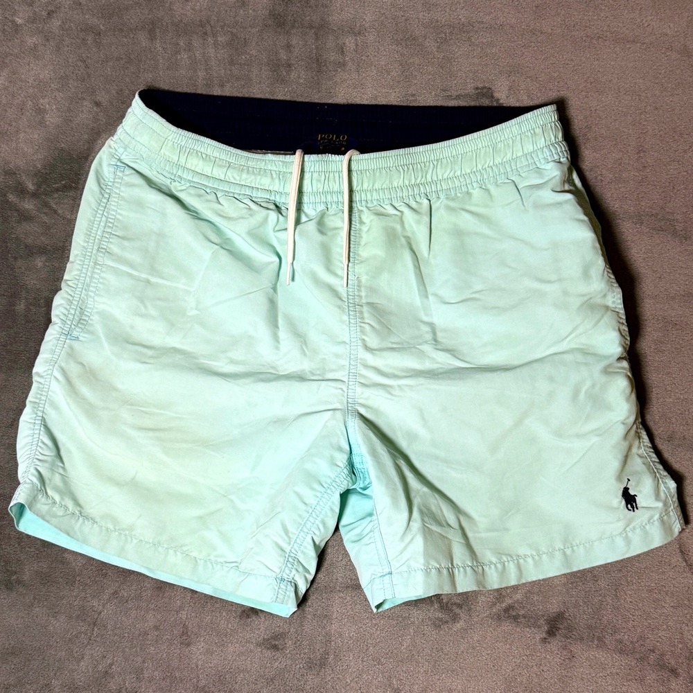 Polo Ralph Lauren Swim Trunks Mens Medium Mint Green 5.5" Inseam Pony Logo